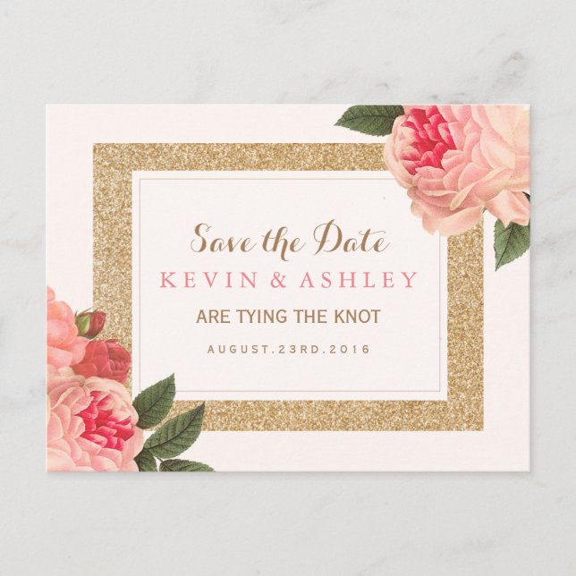 Coral Peonies Save Date Postcard Meddelande Vykort (Framsida)
