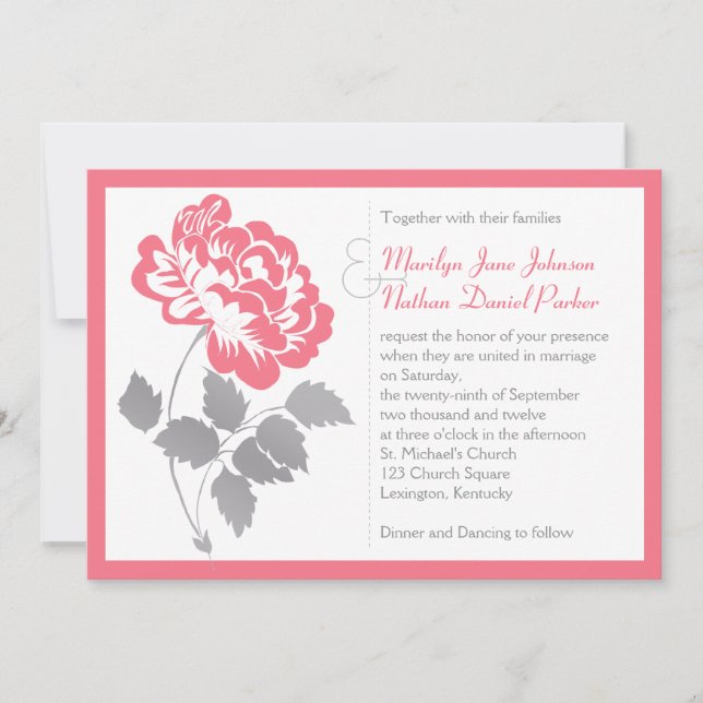 Coral Peony med inbjudan till Grått Wedding (Framsida)