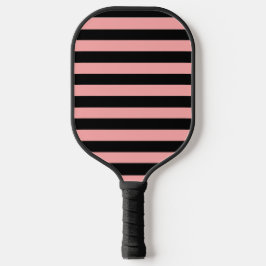 Coral Pink and Black Striped Pickleball Paddle