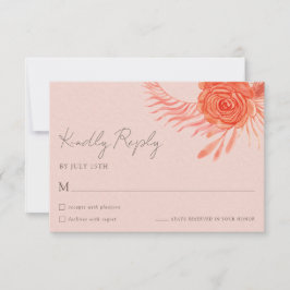 Coral Pink Orange Blush Floral Wedding RSVP Card OSA Kort
