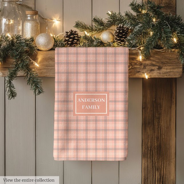 Coral Plaid Dish Towel Custom Name Chic Accent Kökshandduk (Coral Plaid Dish Towel Custom Name Chic Accent)