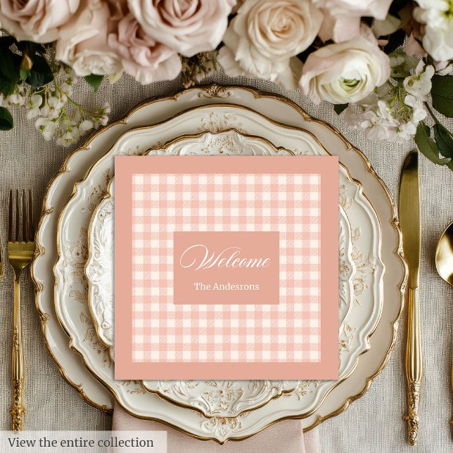 Coral Plaid Napkins Personalized Elegant Accent Pappersservett (Coral Plaid Napkins Personalized Elegant Accent)