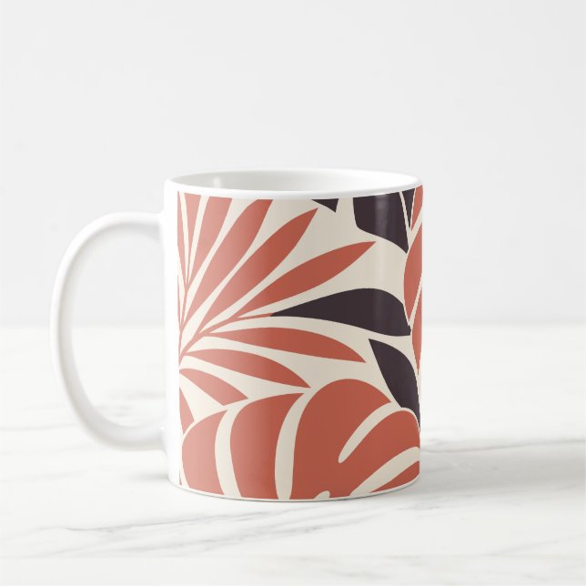 Coral Plum Tropical Leaf Silhouette Kaffemugg (Vänster)