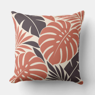 Coral Plum Tropical Leaf Silhouette Kudde