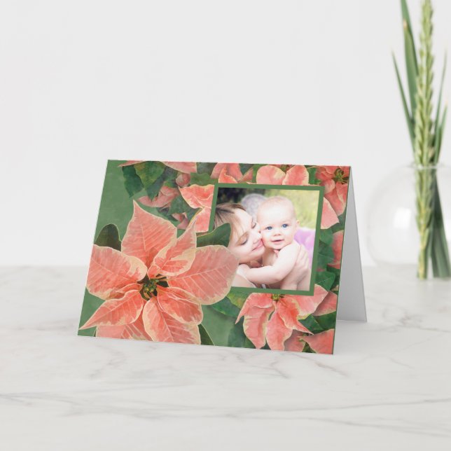 Coral Poinsettia Photo jul Card Helgkort (Framsida)