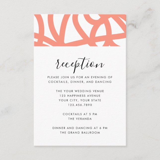 Coral Pop Modern Minimalist Abstrakt Swirl Tilläggskort (Framsida)