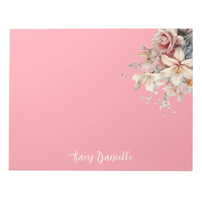 Coral Pretty Spring Floral Bouquet  Notepad Anteckningsblock (Framsida)