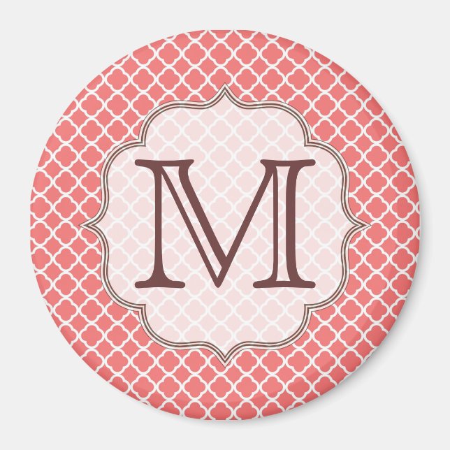 Coral Quaterfoil Latti Monogram Initial Magnet (Framsidan)