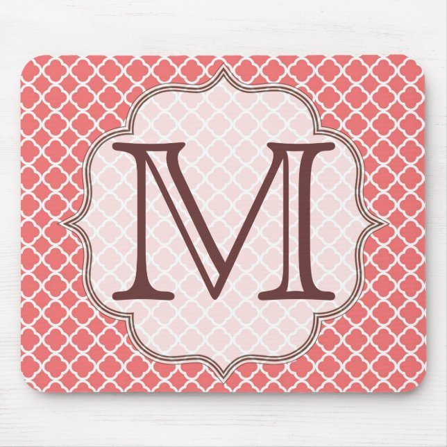 Coral Quaterfoil Latti Monogram Inledande musknapp Musmatta (Framsidan)