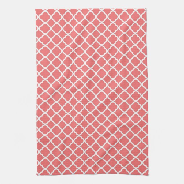 Coral Quaterfoil Latti Monogram Kitchen Dish Towel Kökshandduk (Vertikal)