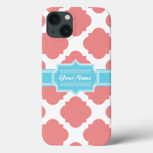 Coral Quatrefoil Aqua Personlig Namn N1