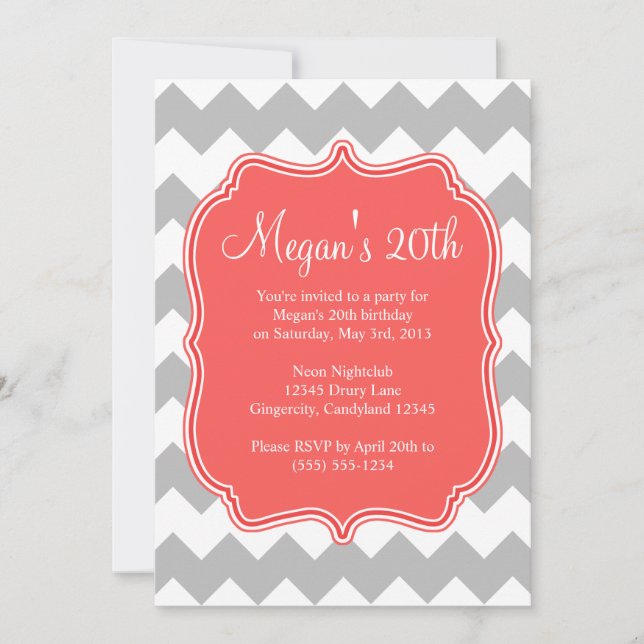 Coral Quatrefoil Chevron Birthday Inbjudan (Framsida)