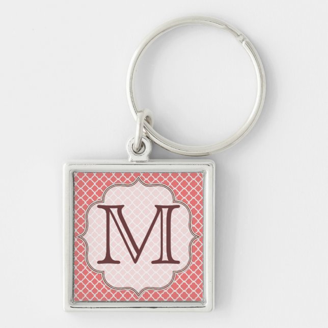 Coral Quatrefoil Latti Monogram Initial Nyckelring (Framsidan)