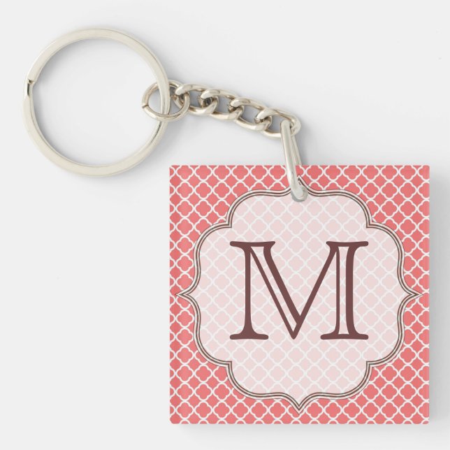 Coral Quatrefoil Latti Monogram Initial Nyckelring (Framsidan)