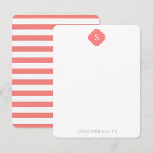 Coral Quatrefoil Monogram och Rand Note Cards Inbjudningar
