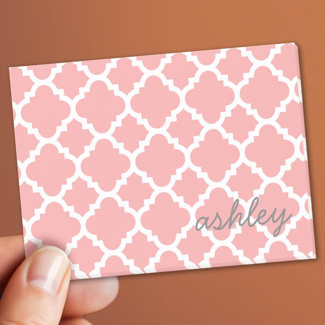 Coral Quatrefoil Mönster med Personlig Namn Post-it Block (Custom Post It Notepad)