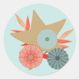 Coral Red and Mint Starfish and Urchins Runt Klistermärke