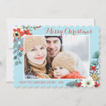 Coral Red Blommigt Blue jul Photo