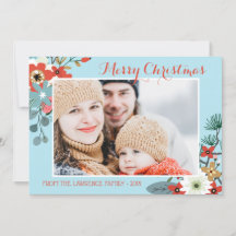 Coral Red Blommigt Blue jul Photo