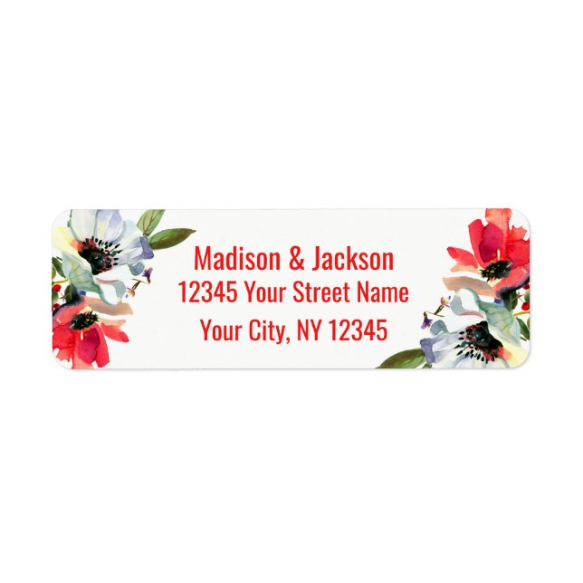 Coral Red Blommigt Bröllop par Returadress Returadress Etikett (Framsidan)