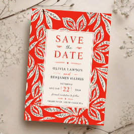 Coral Red Botanical Modern Tropical Elegant Leaf Spara Datumet