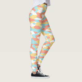 Coral Red Gult Light Blue Camouflage Mönster Leggings