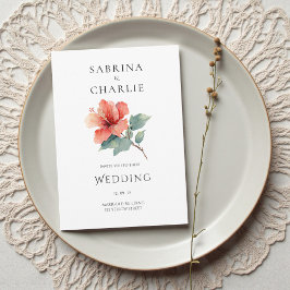 Coral Red Hibiscus Floral Tropical Wedding Inbjudningar