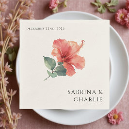 Coral Red Hibiscus Tropical Beach Wedding Pappersservett