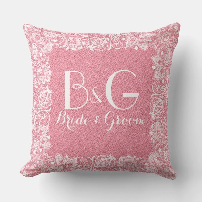 Coral-Red Linen & White Snöre Ram Kudde (Framsida)