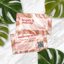 Coral Red Mörk Peach Rosa Guld Marble Art Mönster Visitkort