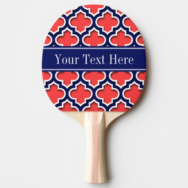 Coral Red Navy 5c Moroccan #5DS Navy Namn Monogram Pingisracket (Framsidan)