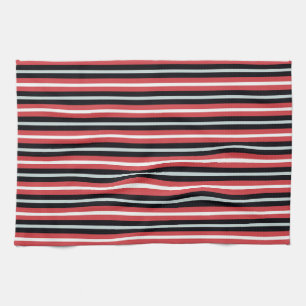Coral Red Navy Blue White Rand Kökshandduk