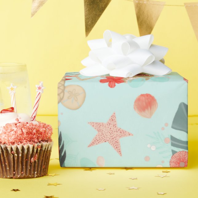 Coral Red och Mint Beach Mönster Presentpapper (Födelsedagsfest)