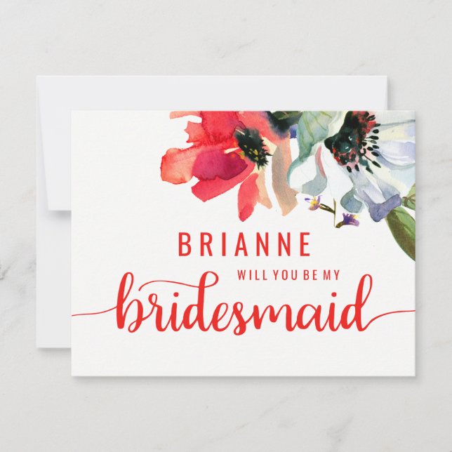Coral Red Poppy Blommigt blir min bridesmaid Inbjudningar (Framsida)