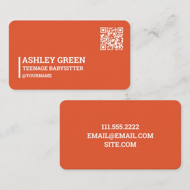 Coral Red QR Tonåring barnomsorg Visitkort (Fram/baksida)