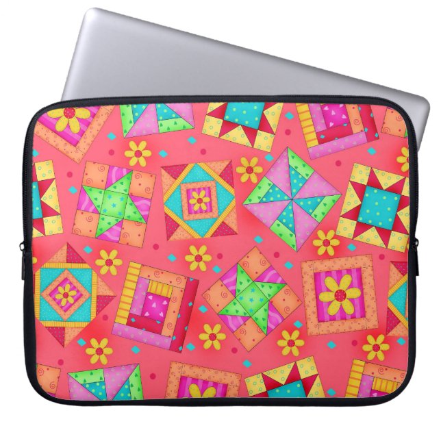 Coral Red Quilt Block Art Laptop sleeve (Framsidan)