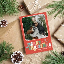 Coral Red Retro Groovy God jul Julkort