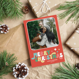 Coral Red Retro Groovy God jul Julkort