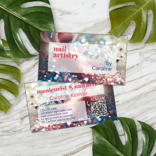 Coral Red Rosa Aqua Mörk blått Glitter Nagel Polen Visitkort