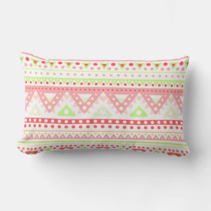 Coral Red Rosa Lime Green Aztec Zigzag Mönster Lumbarkudde