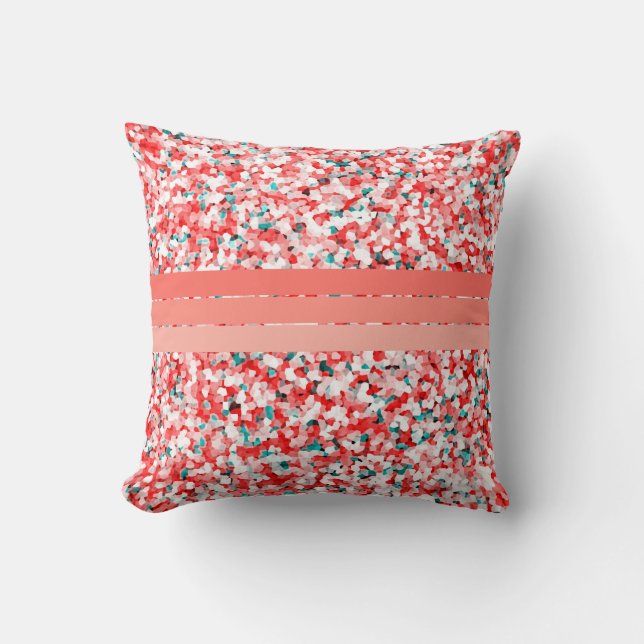 Coral Red Rosa Rand över Crystal Mönster Kudde (Framsida)