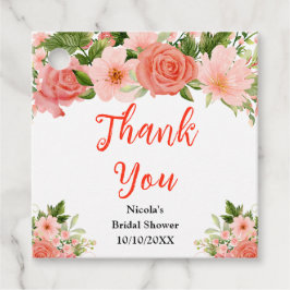 Coral Red Roses Bridal Shower Thank You Gåvor Etiketter