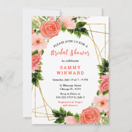 Coral Red Roses with Foliage Inbjudningar