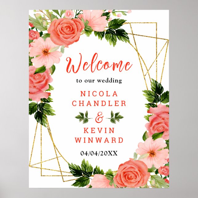 Coral Red Roses with Foliage Poster (Framsidan)