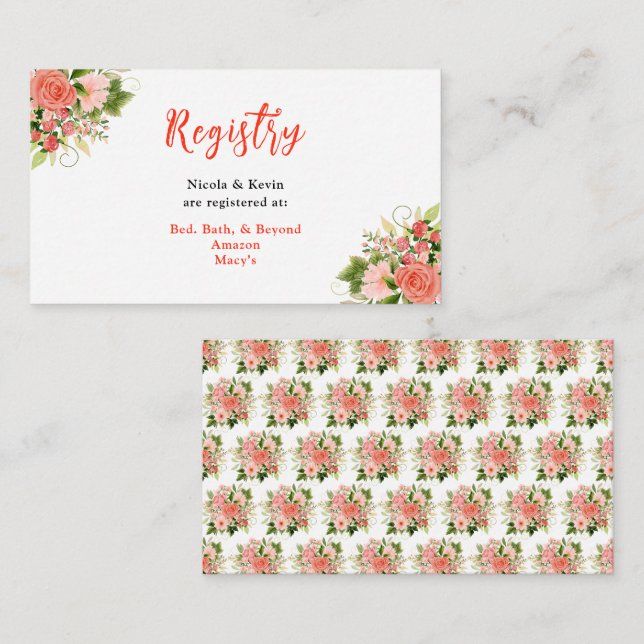 Coral Red Roses with Foliage Tilläggskort (Fram/baksida)