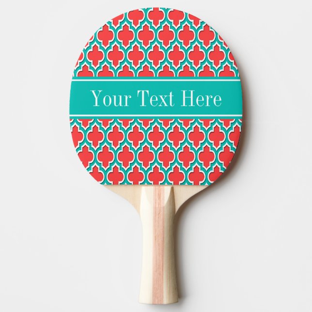 Coral Red, Teal Moroccan #4DS Teal Namn Monogram Pingisracket (Framsidan)