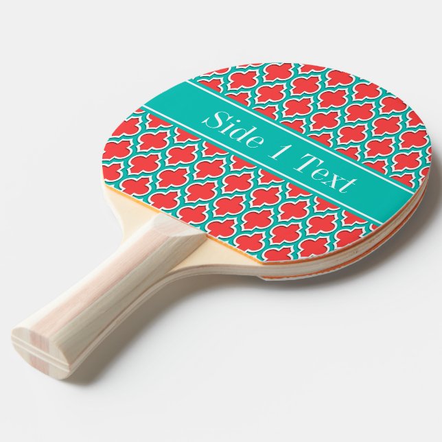 Coral Red, Teal Moroccan #4DS Teal Namn Monogram Pingisracket (Frontvinkel)