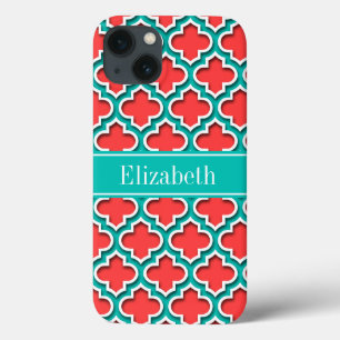 Coral Red, Teal Moroccan #5DS Teal Namn Monogram