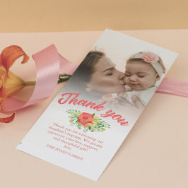 Coral Red Vår Bouquet Baptism Tack Photo Kort