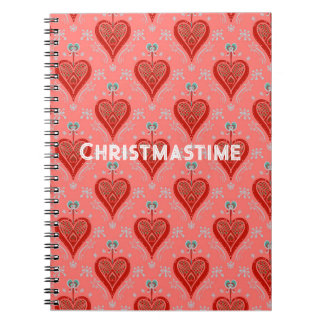 Coral red vintage julhjärta orna Throw Pillow Anteckningsbok